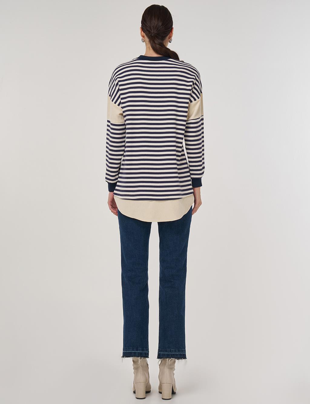 Striped Cotton Sweatshirt in Dark Navy