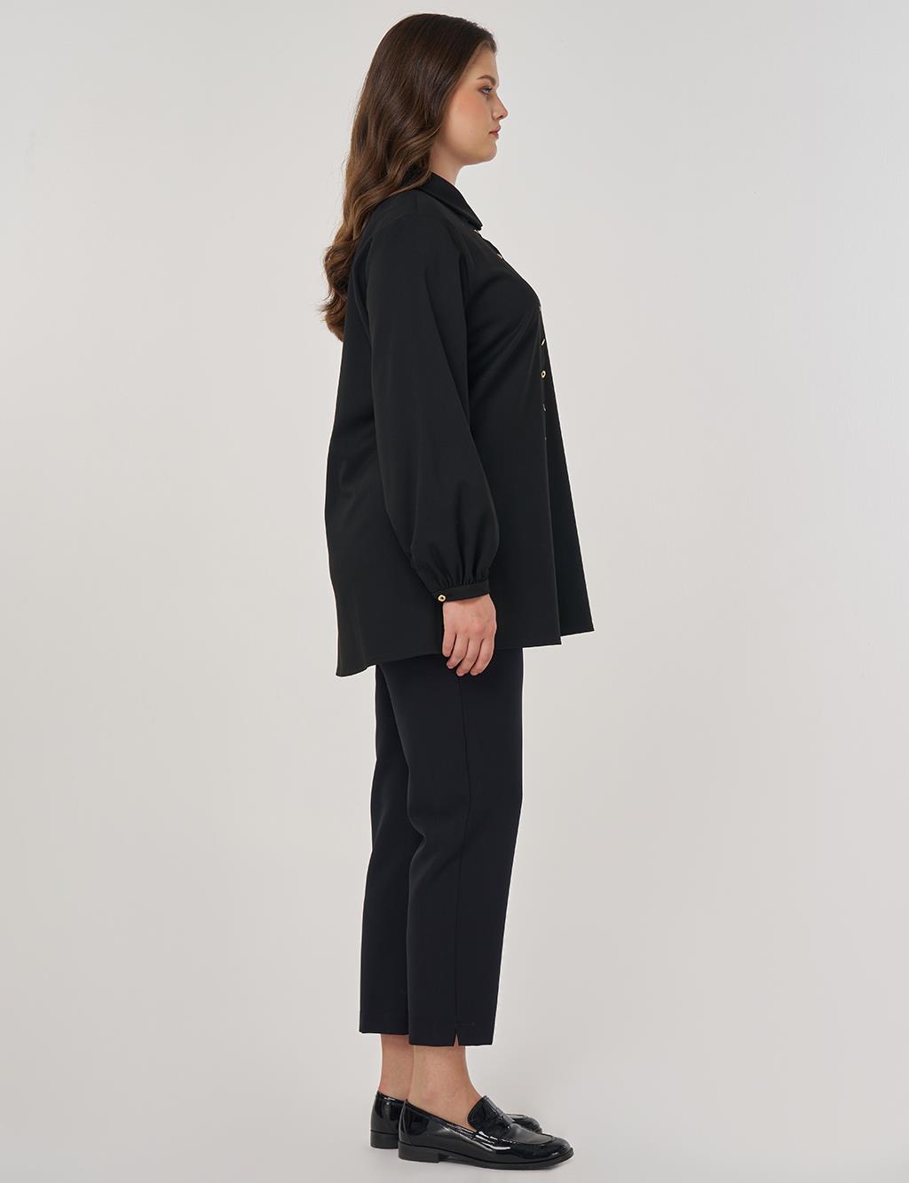 Pepper Collar Viscose Blouse in Black