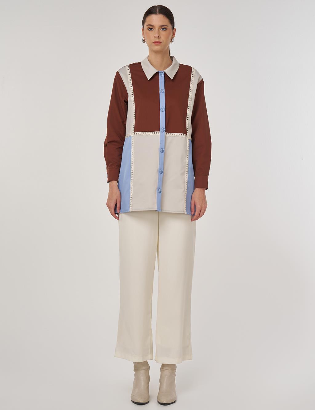 Striped Scalloped Cotton Tunic in Coffee