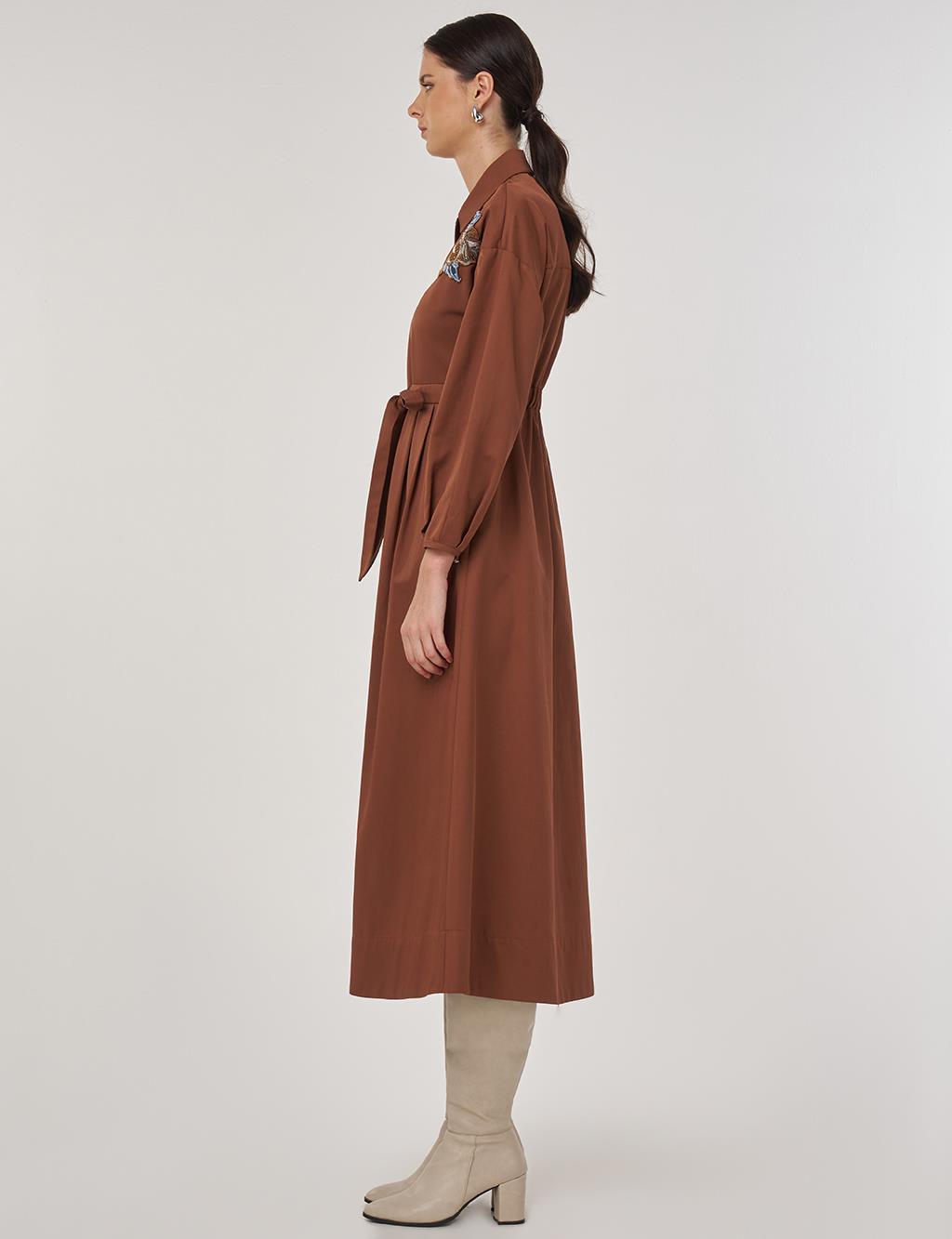 Embroidered Maxi Dress in Coffee