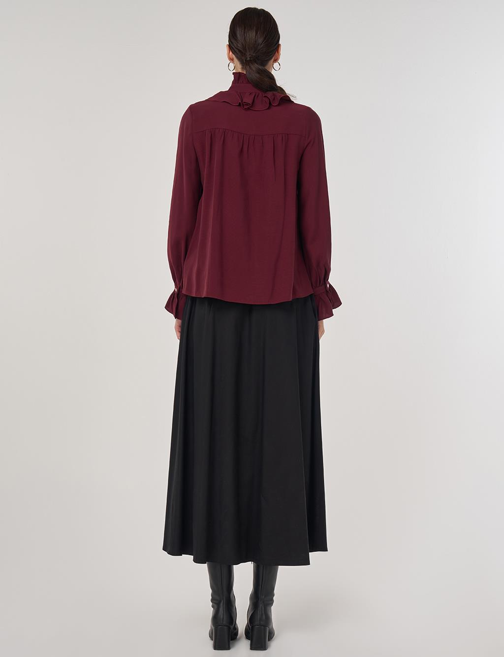 Collar Detailed Rayon Blouse in Burgundy