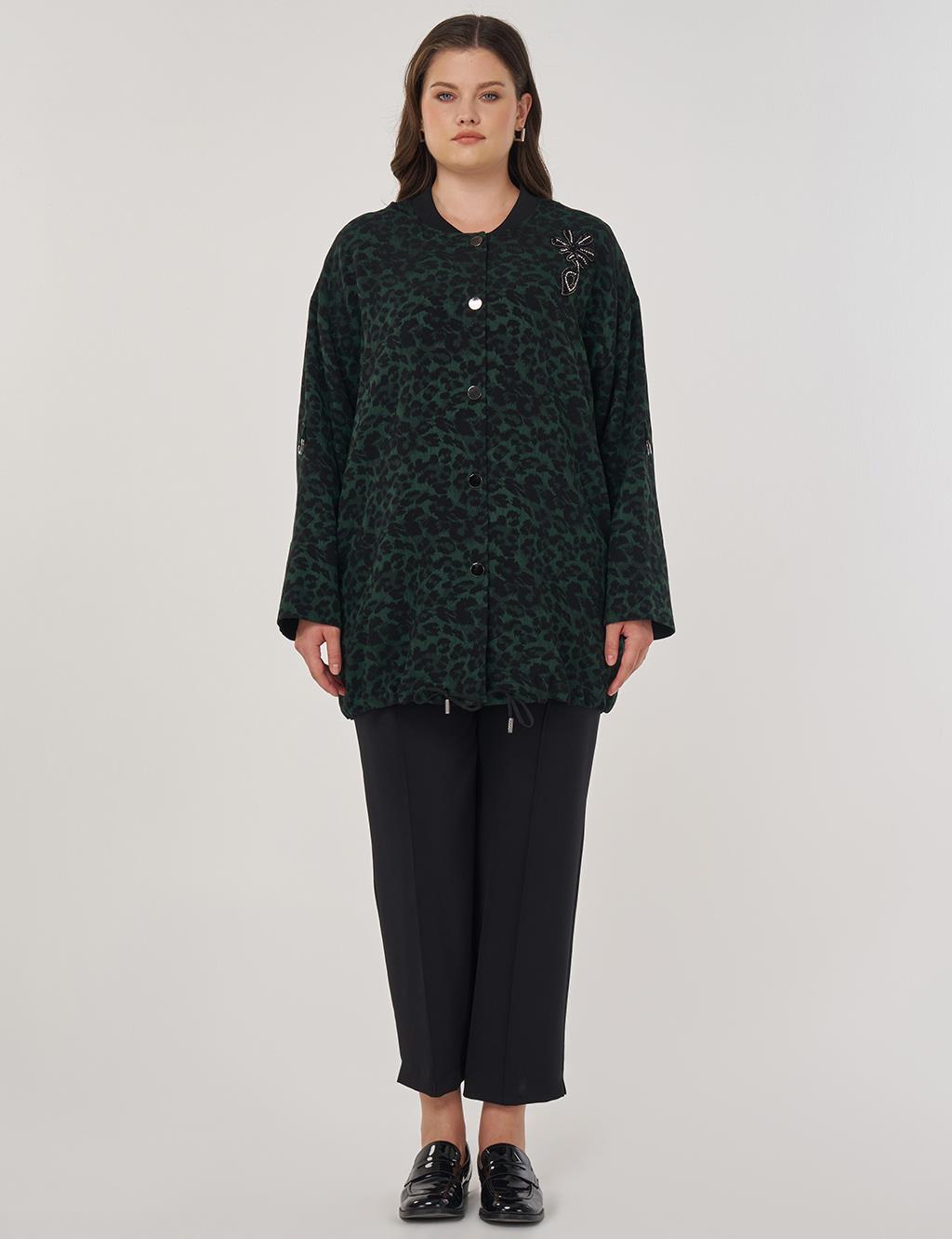 Leopard Print Viscose Jacket Forest Green
