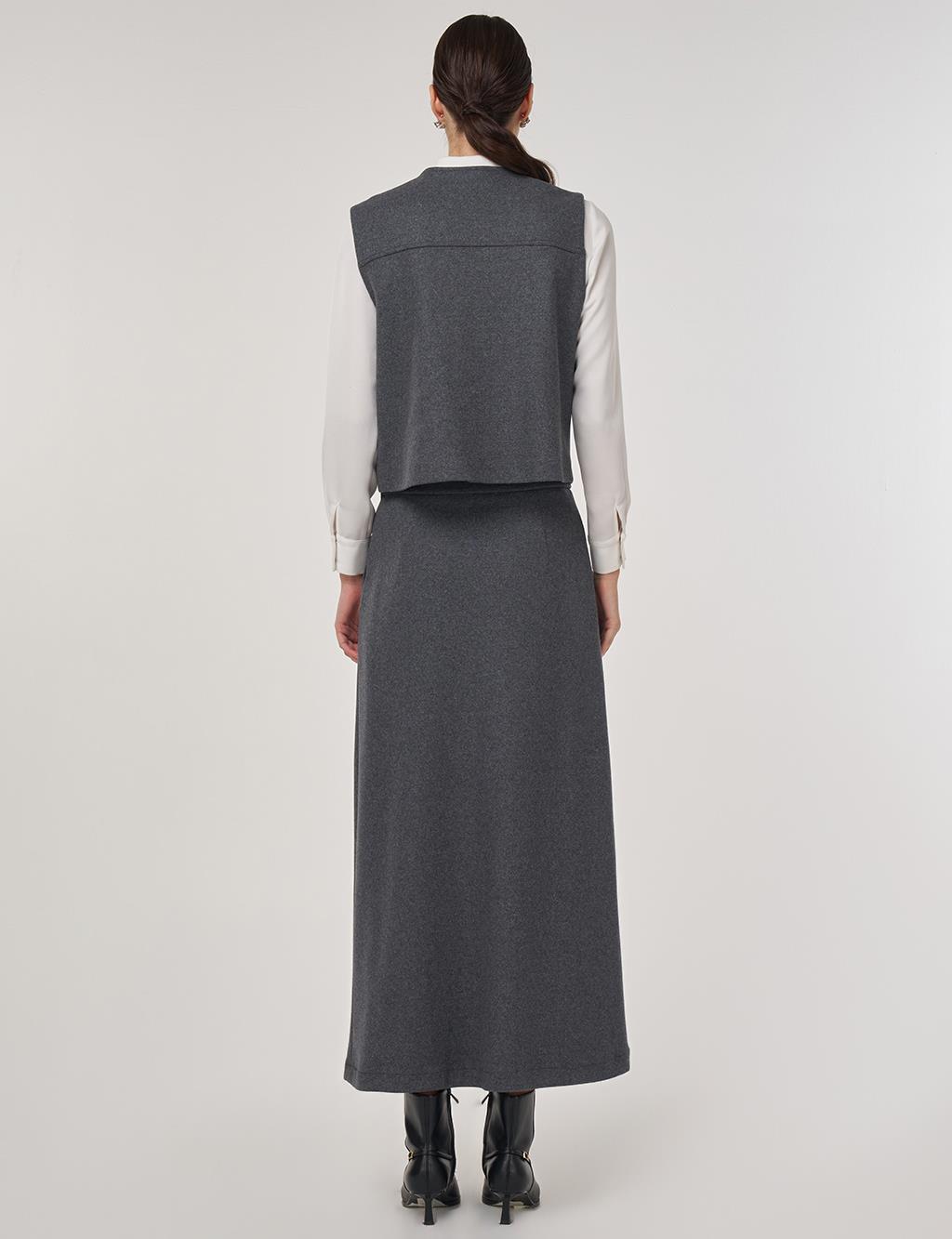 Parça Dikişli Yün Etekli Takım Füme 