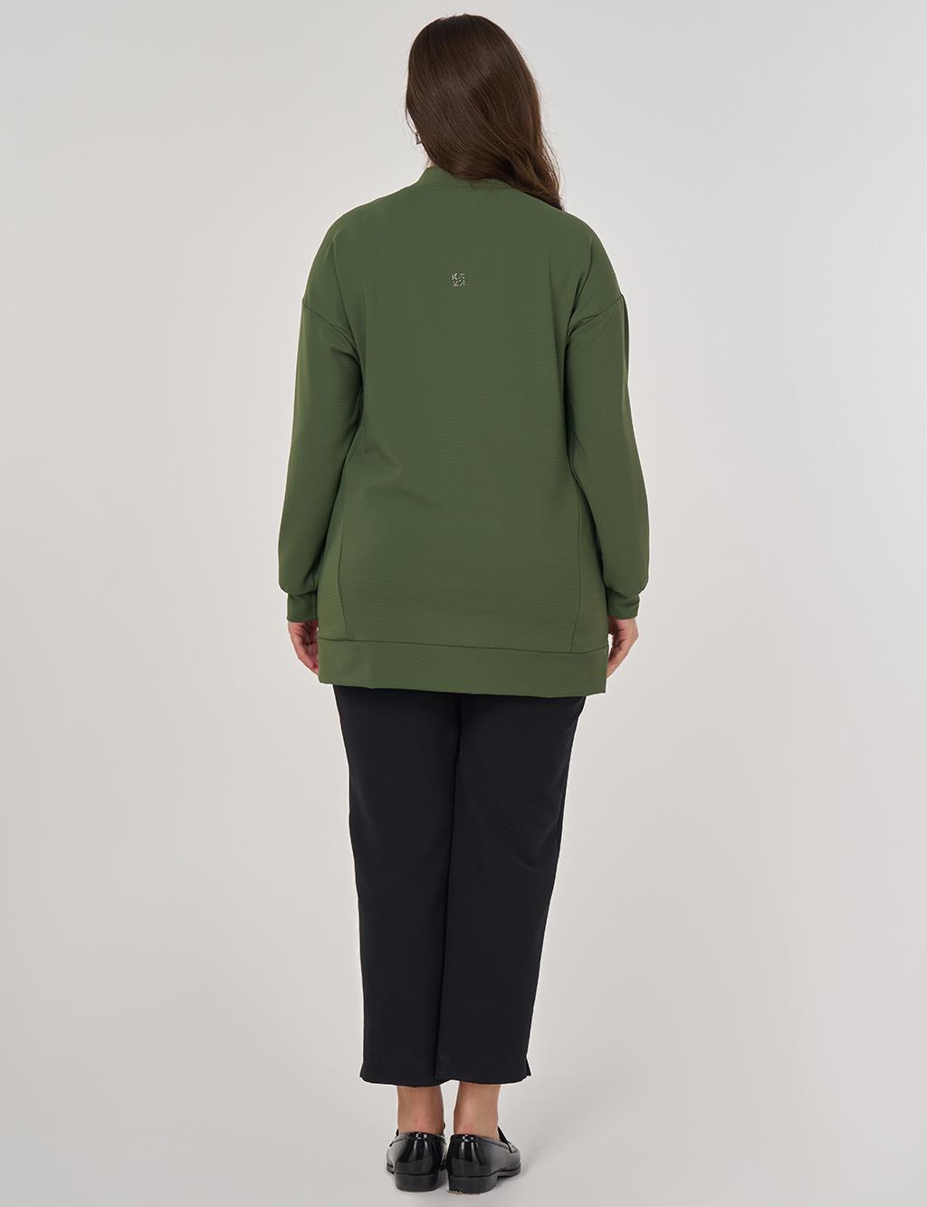 Kolej Yaka Hotfix Baskılı Sweatshirt Orman Yeşili