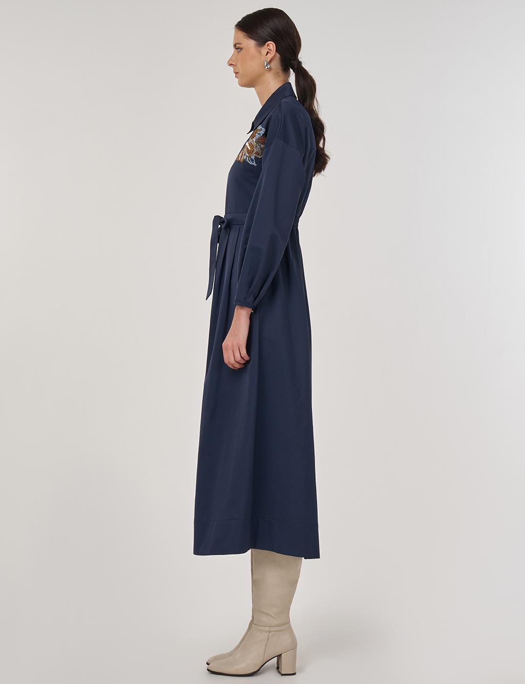 Embroidered Maxi Dress in Dark Navy