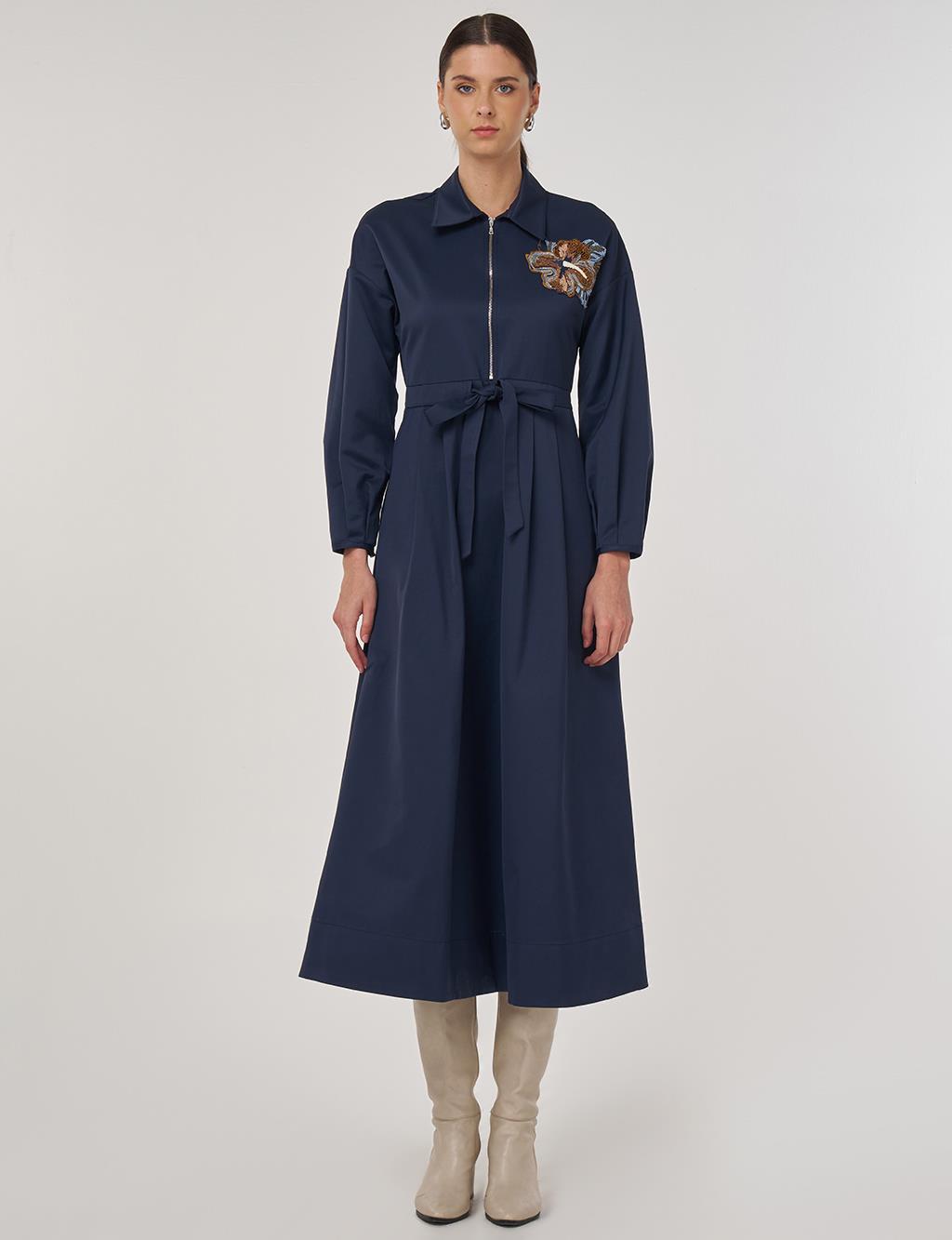 Embroidered Maxi Dress in Dark Navy