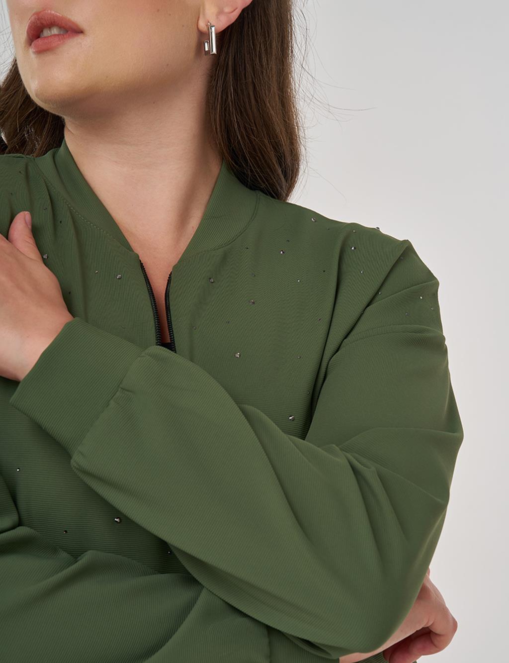 Kolej Yaka Hotfix Baskılı Sweatshirt Orman Yeşili