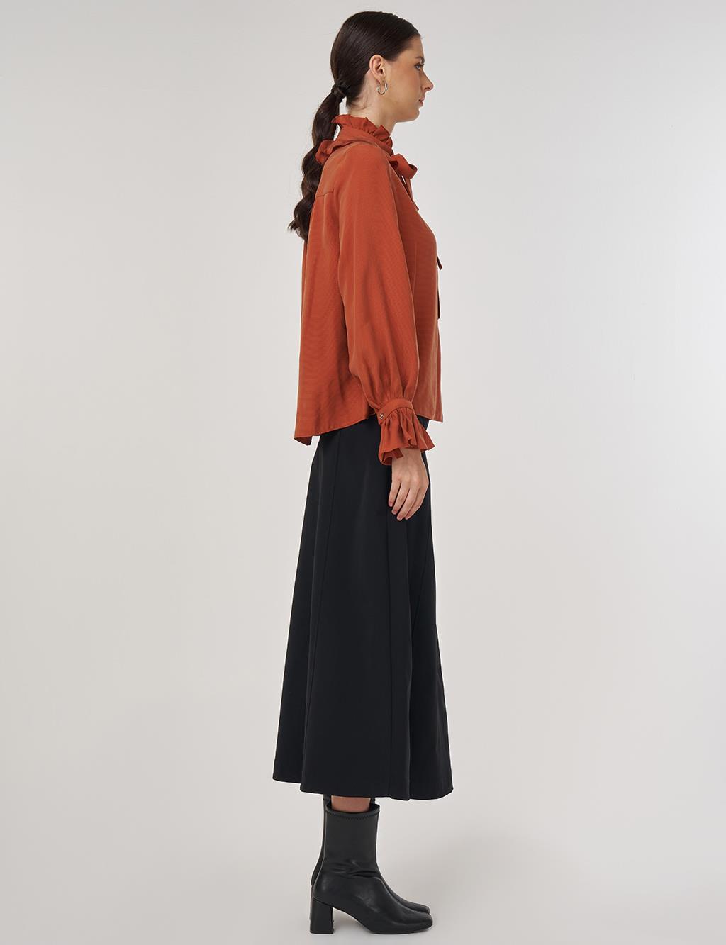 Collar Detailed Rayon Blouse in Brick