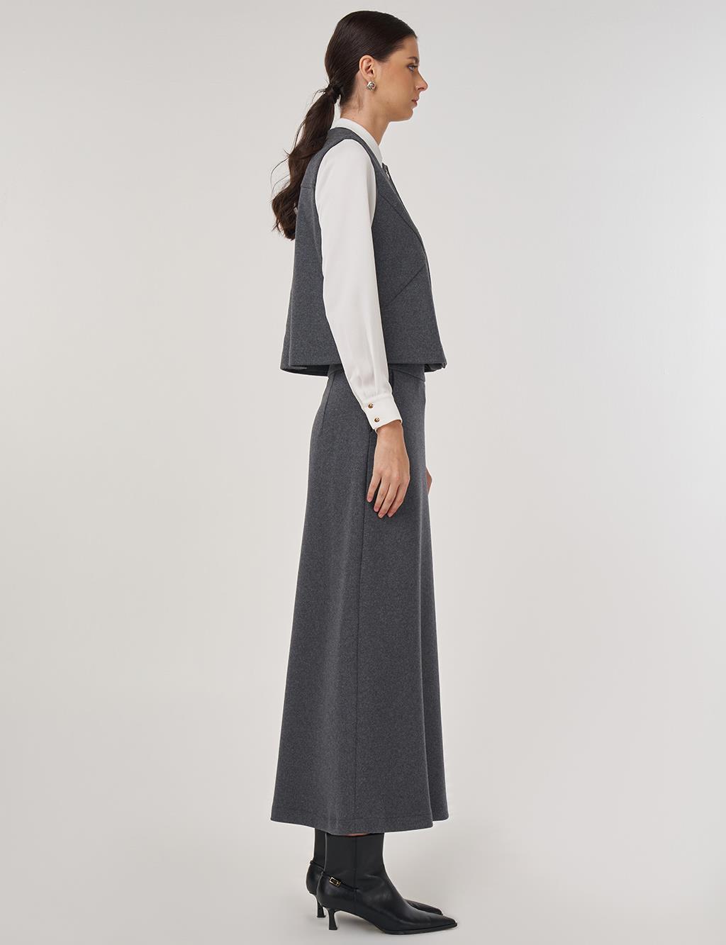 Parça Dikişli Yün Etekli Takım Füme 