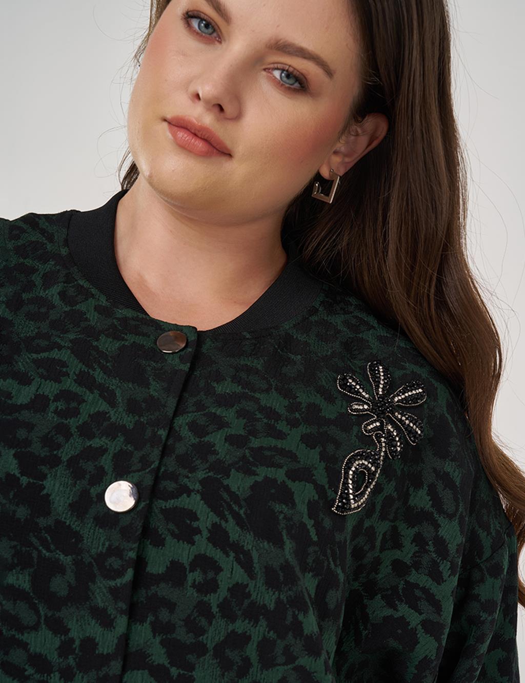 Leopard Print Viscose Jacket Forest Green