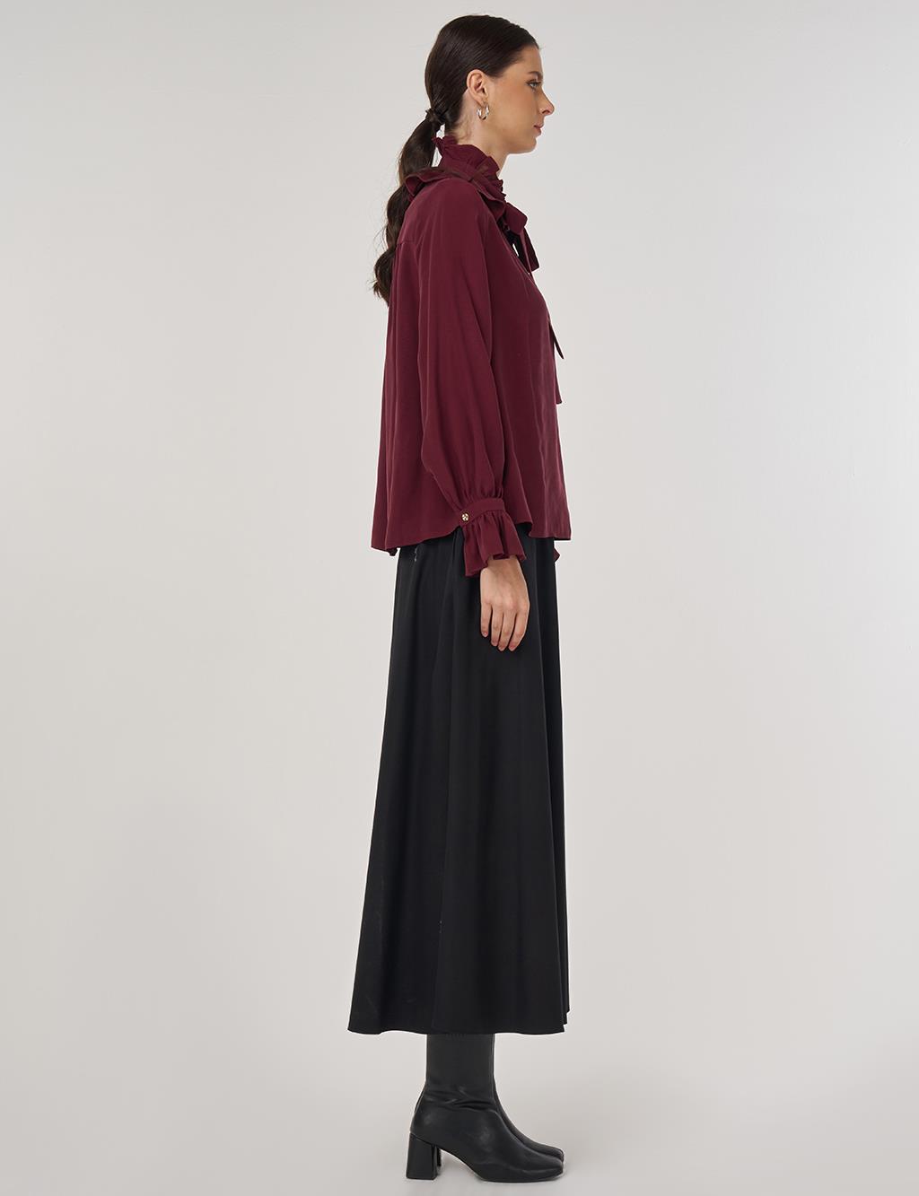 Collar Detailed Rayon Blouse in Burgundy