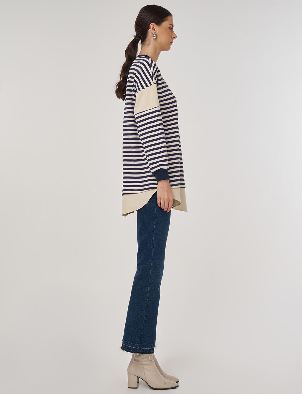 Striped Cotton Sweatshirt in Dark Navy