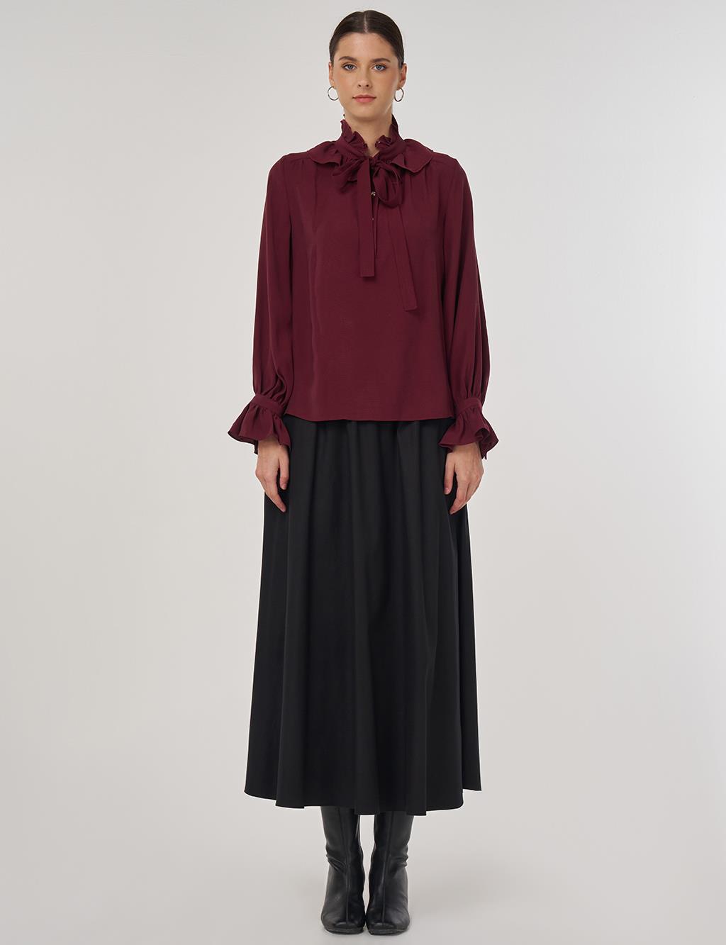 Collar Detailed Rayon Blouse in Burgundy