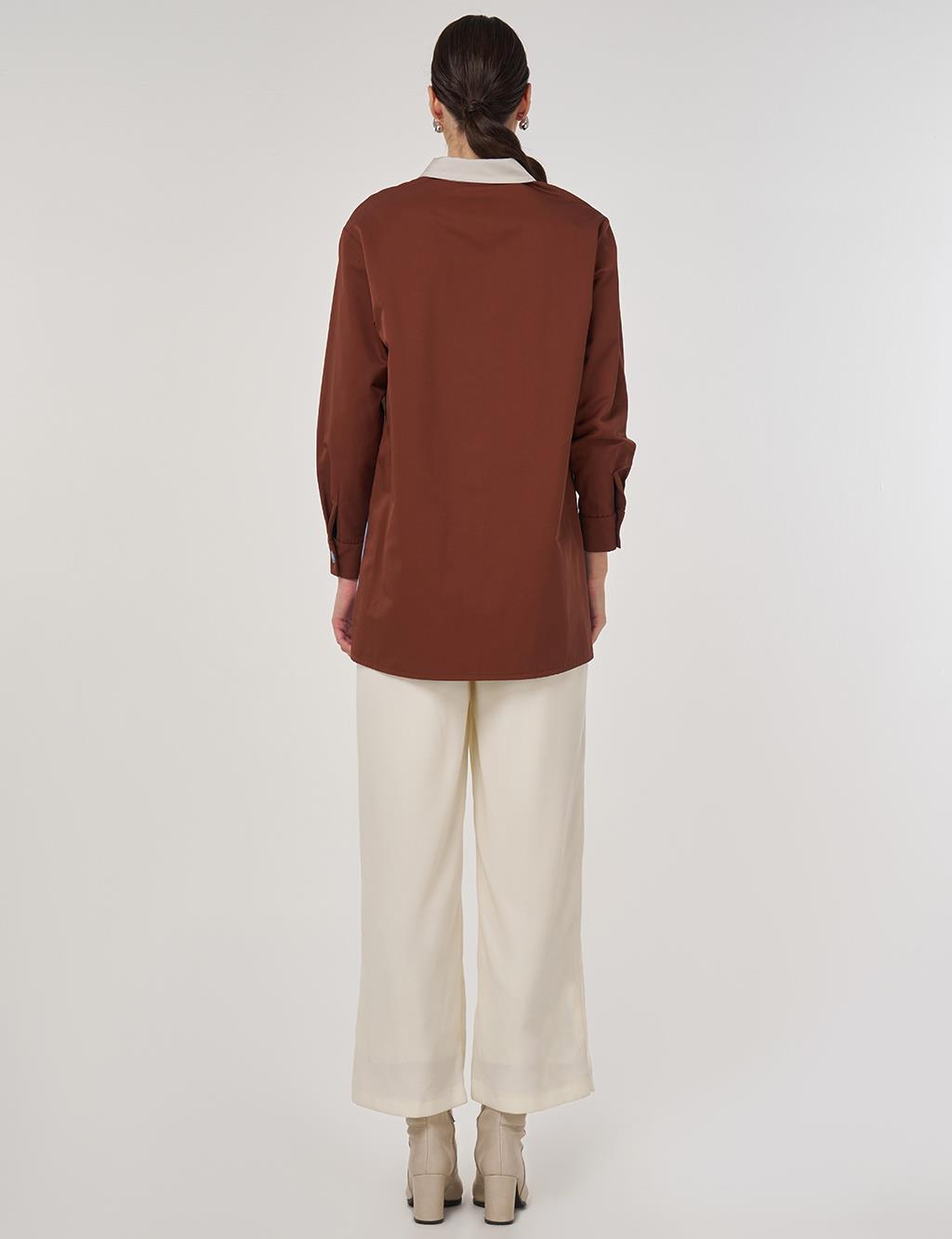 Striped Scalloped Cotton Tunic in Coffee