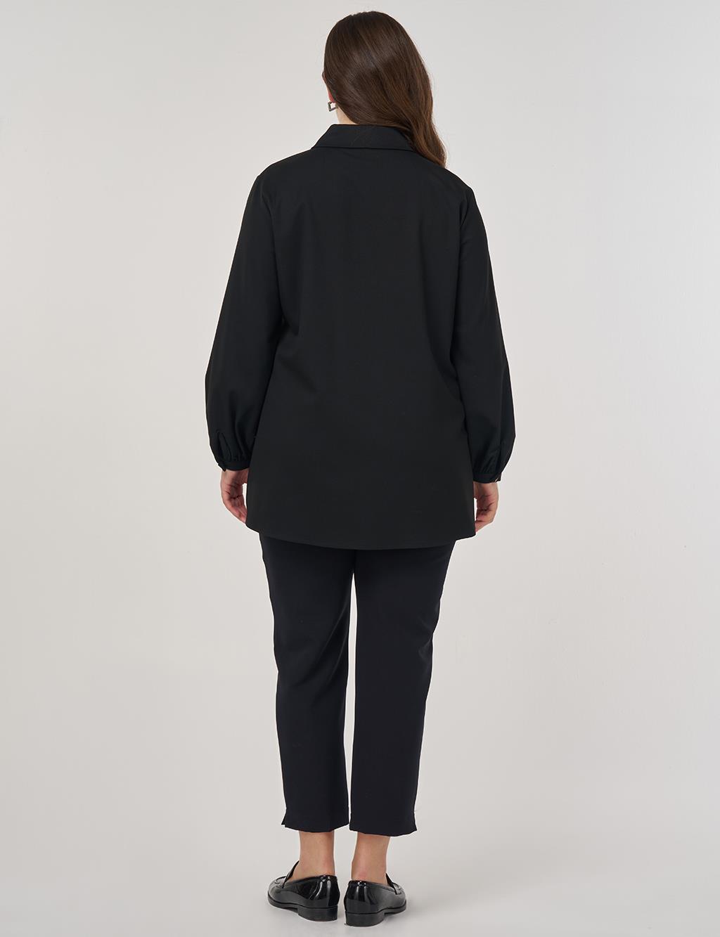 Pepper Collar Viscose Blouse in Black