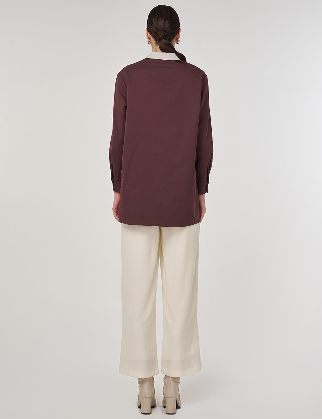 Striped Scalloped Cotton Tunic in Dark Burgundy