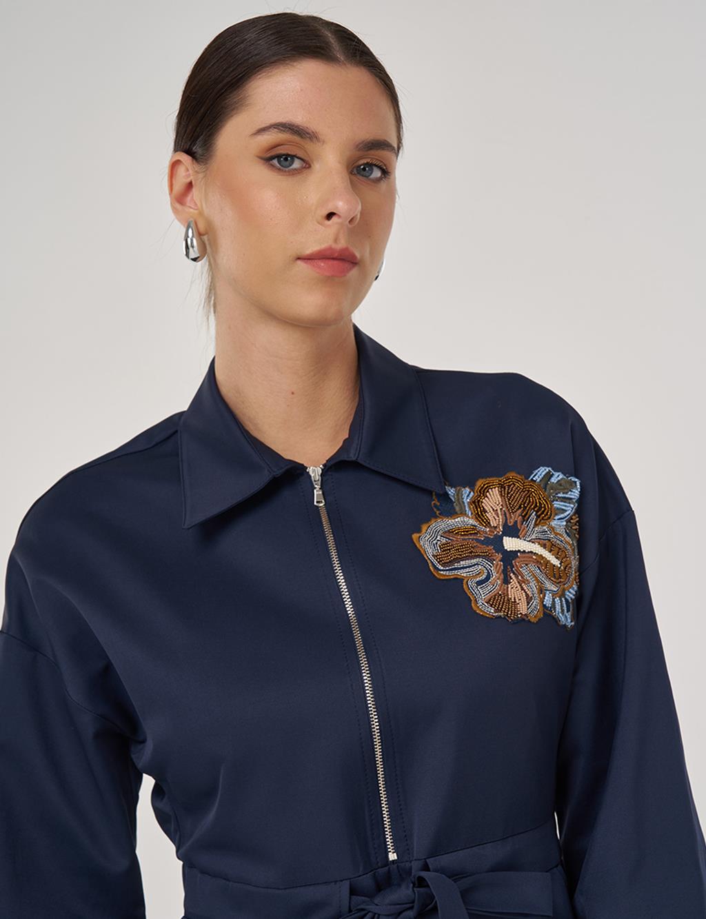 Embroidered Maxi Dress in Dark Navy