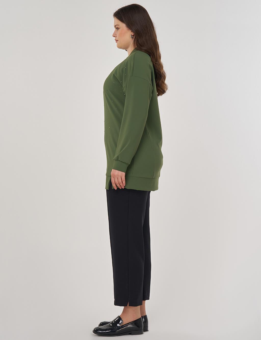 Kolej Yaka Hotfix Baskılı Sweatshirt Orman Yeşili