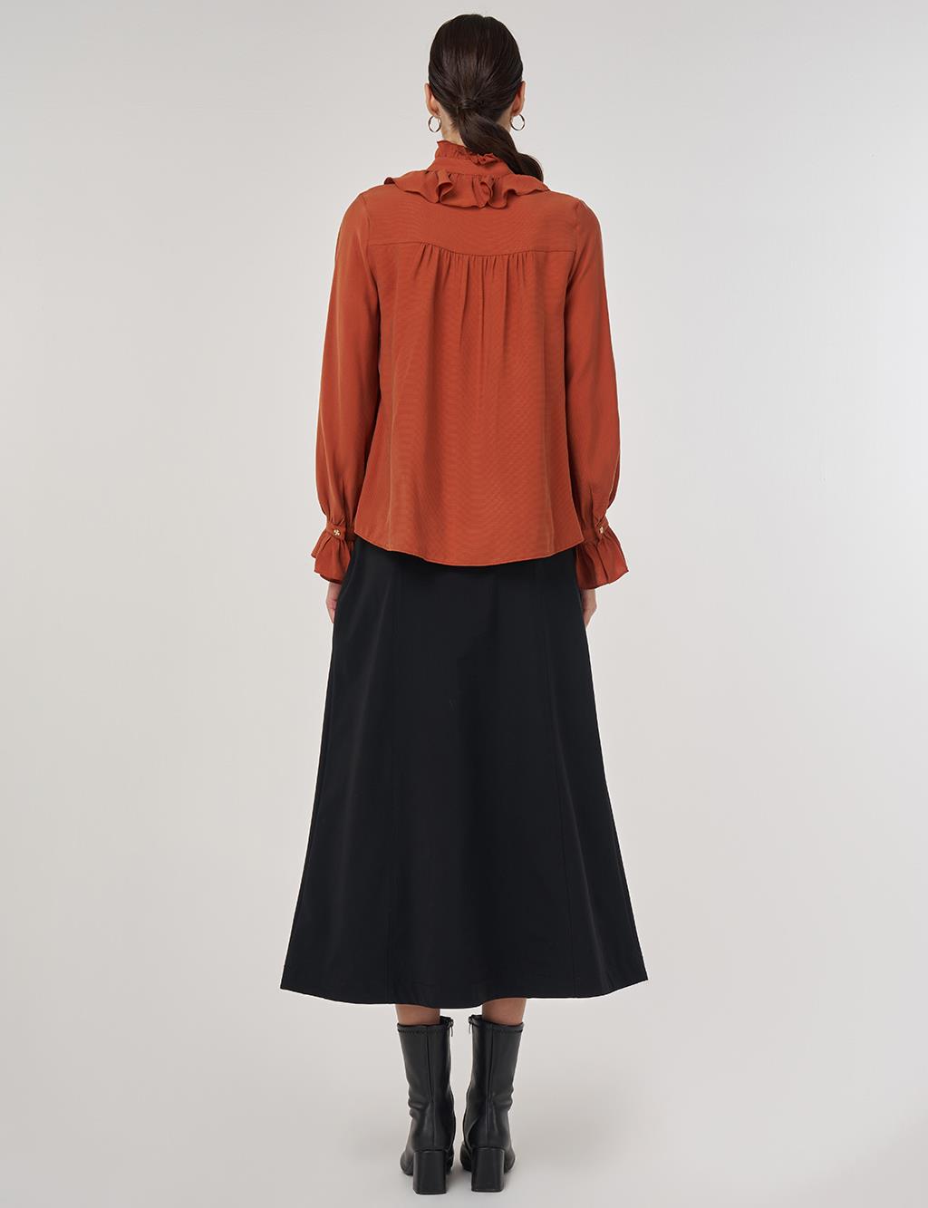 Collar Detailed Rayon Blouse in Brick