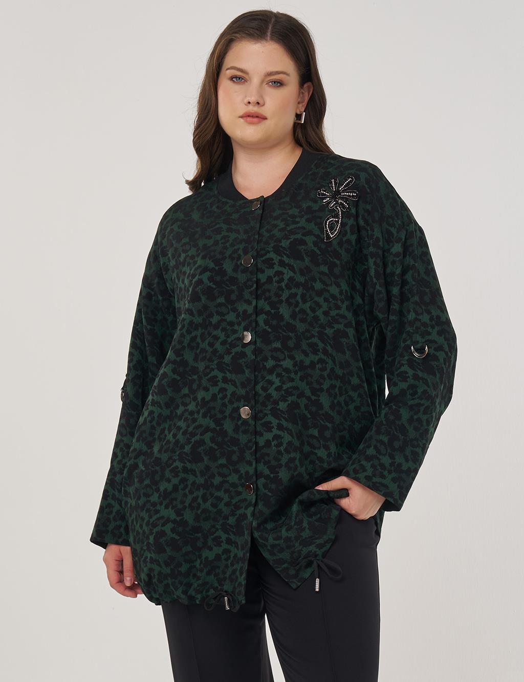 Leopard Print Viscose Jacket Forest Green