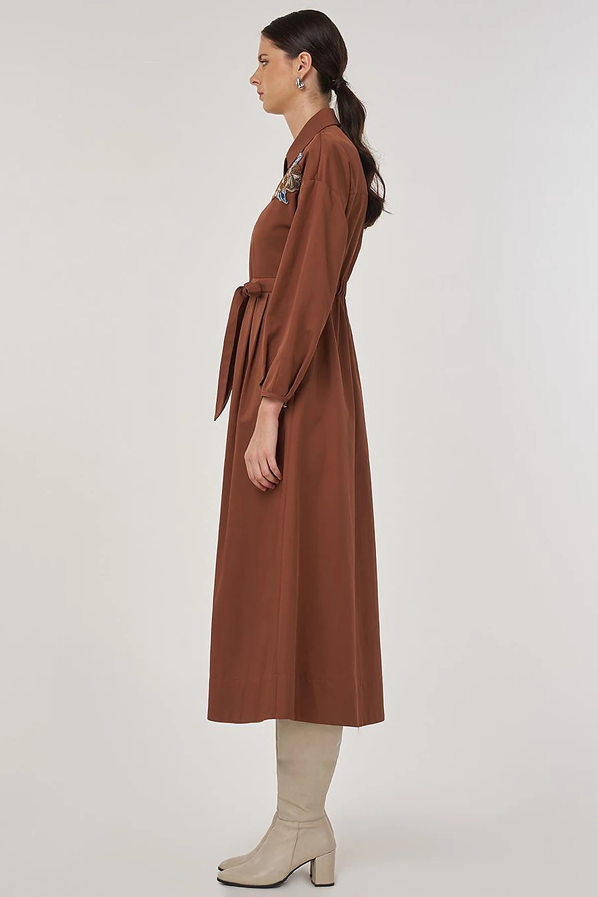 Embroidered Maxi Dress in Coffee