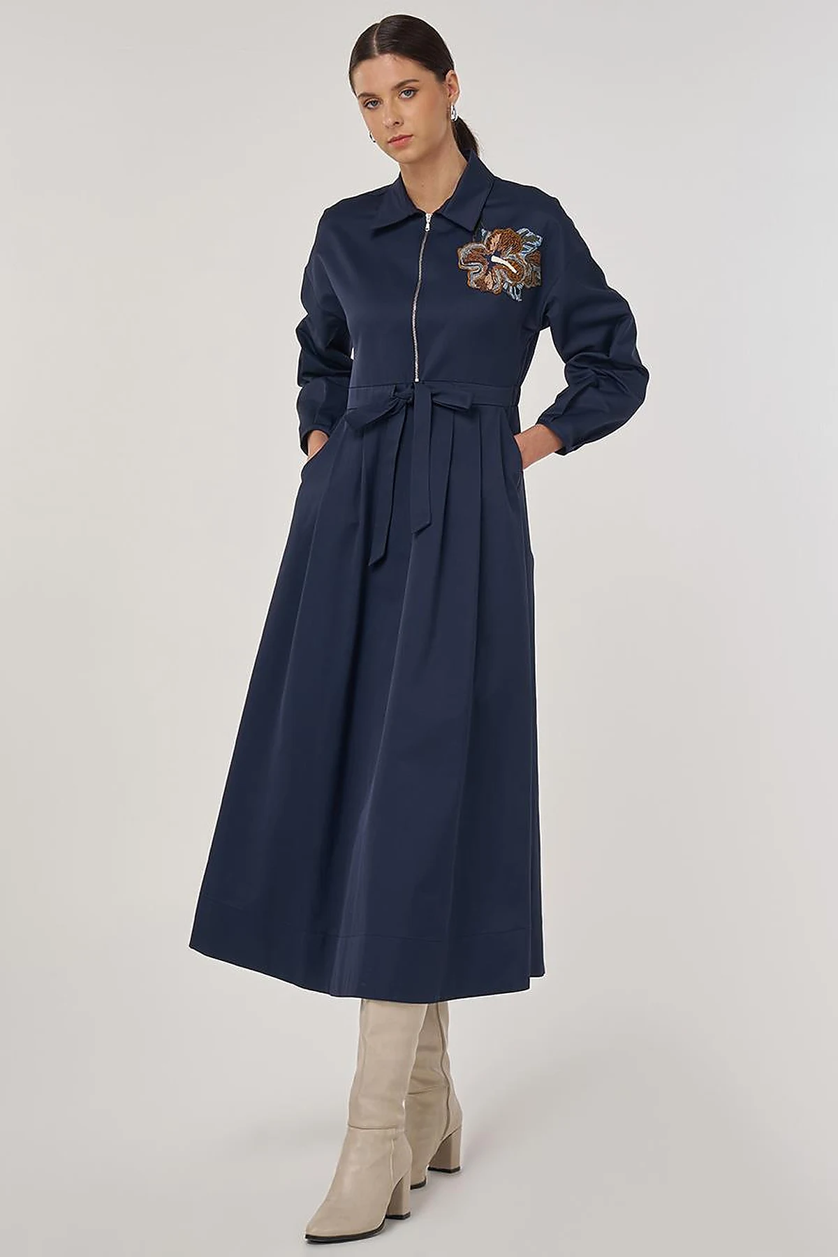 Embroidered Maxi Dress in Dark Navy
