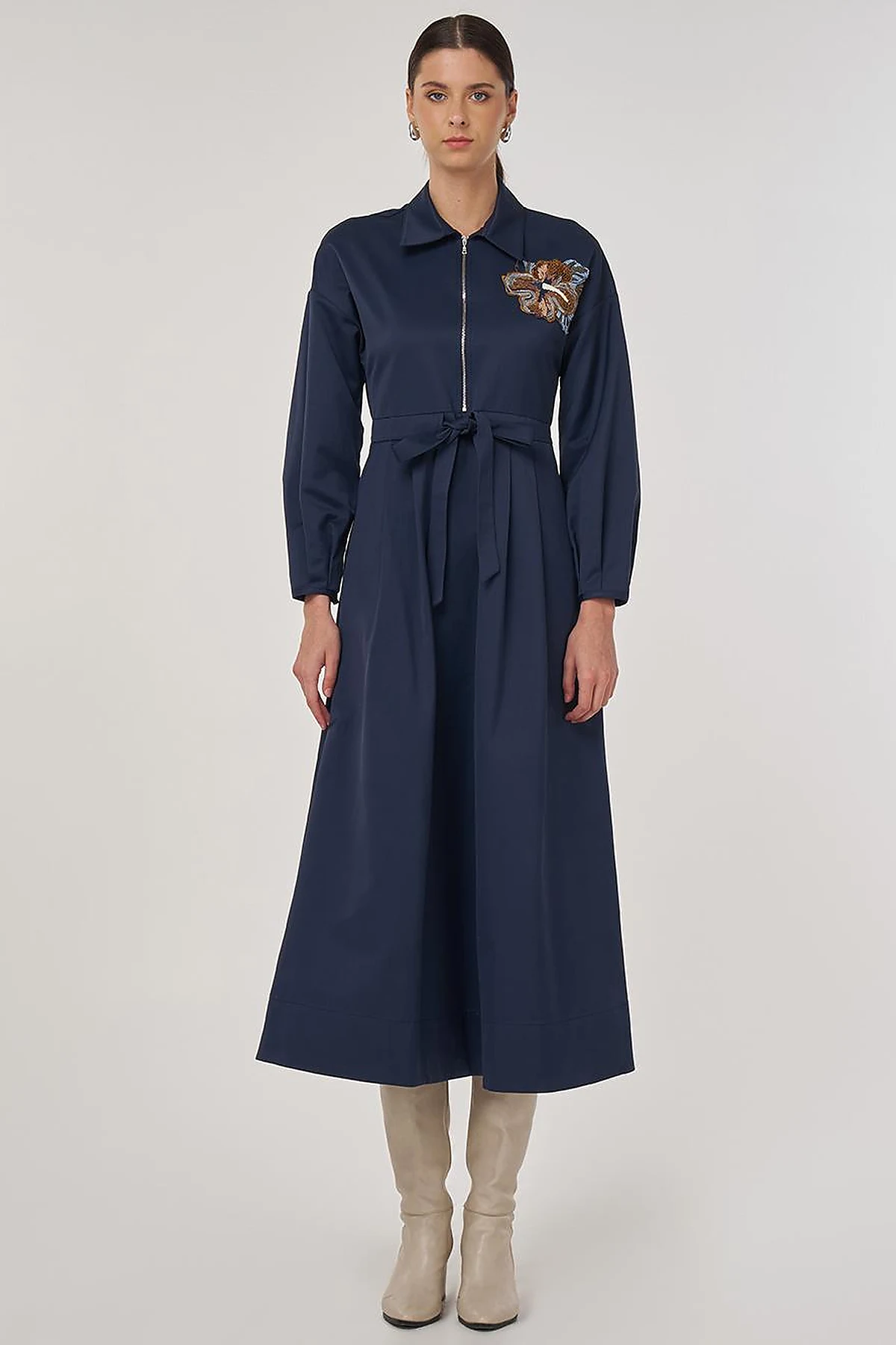 Embroidered Maxi Dress in Dark Navy