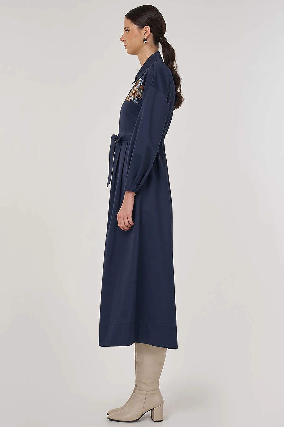 Embroidered Maxi Dress in Dark Navy