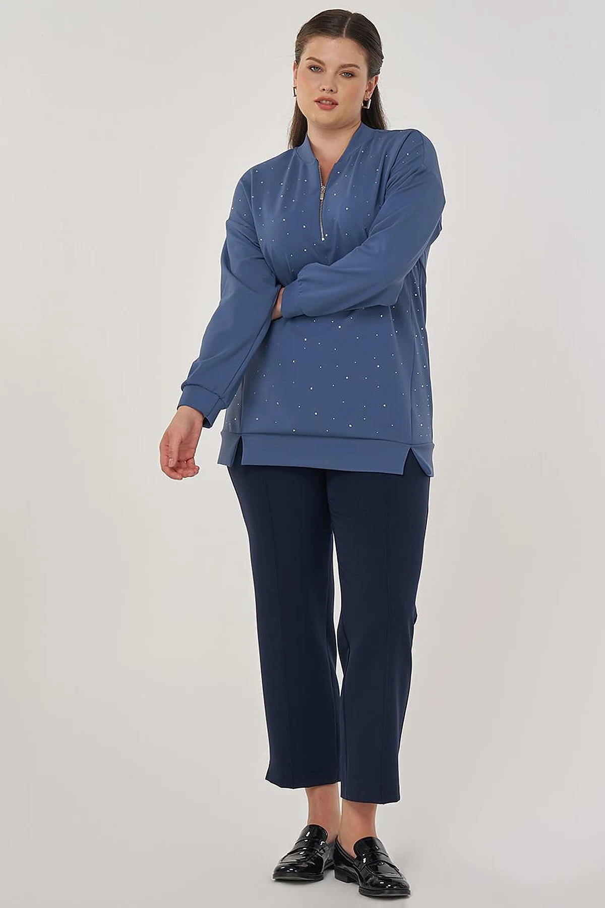 College Collar Hotfix Printed Sweatshirt in Indigo