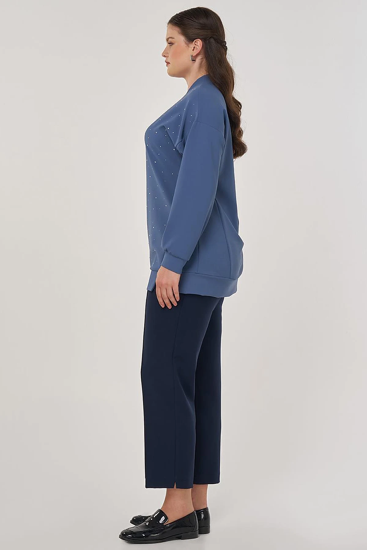 College Collar Hotfix Printed Sweatshirt in Indigo