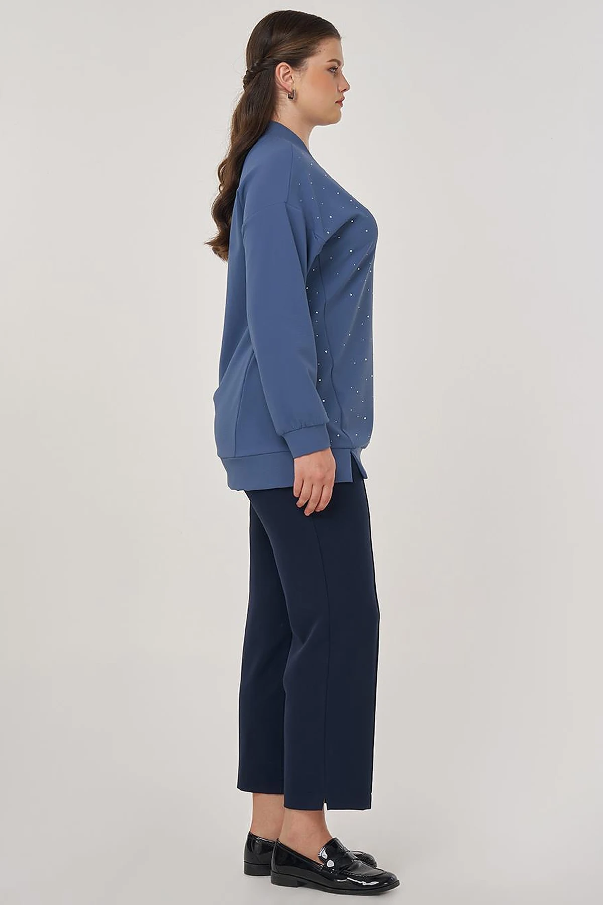 College Collar Hotfix Printed Sweatshirt in Indigo