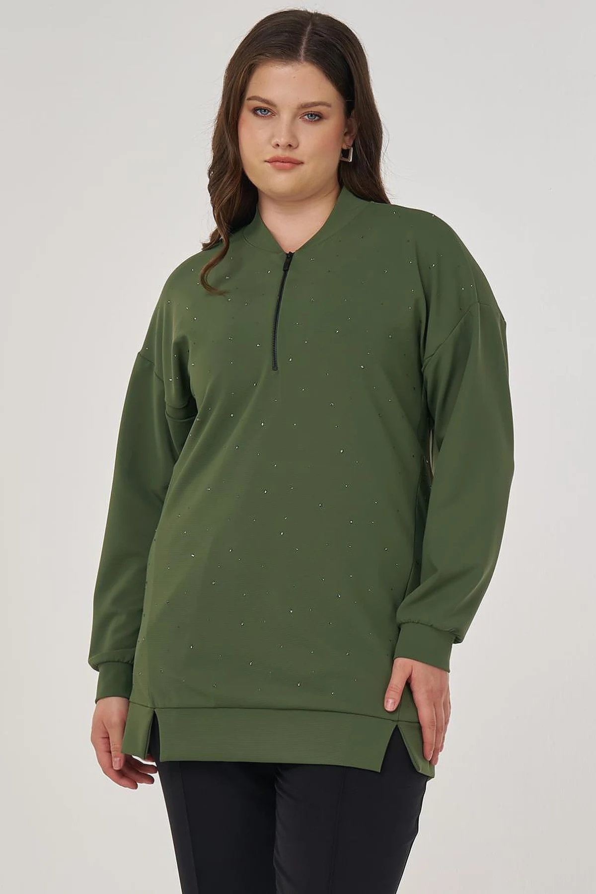 College Collar Hotfix Printed Sweatshirt in Forest Green