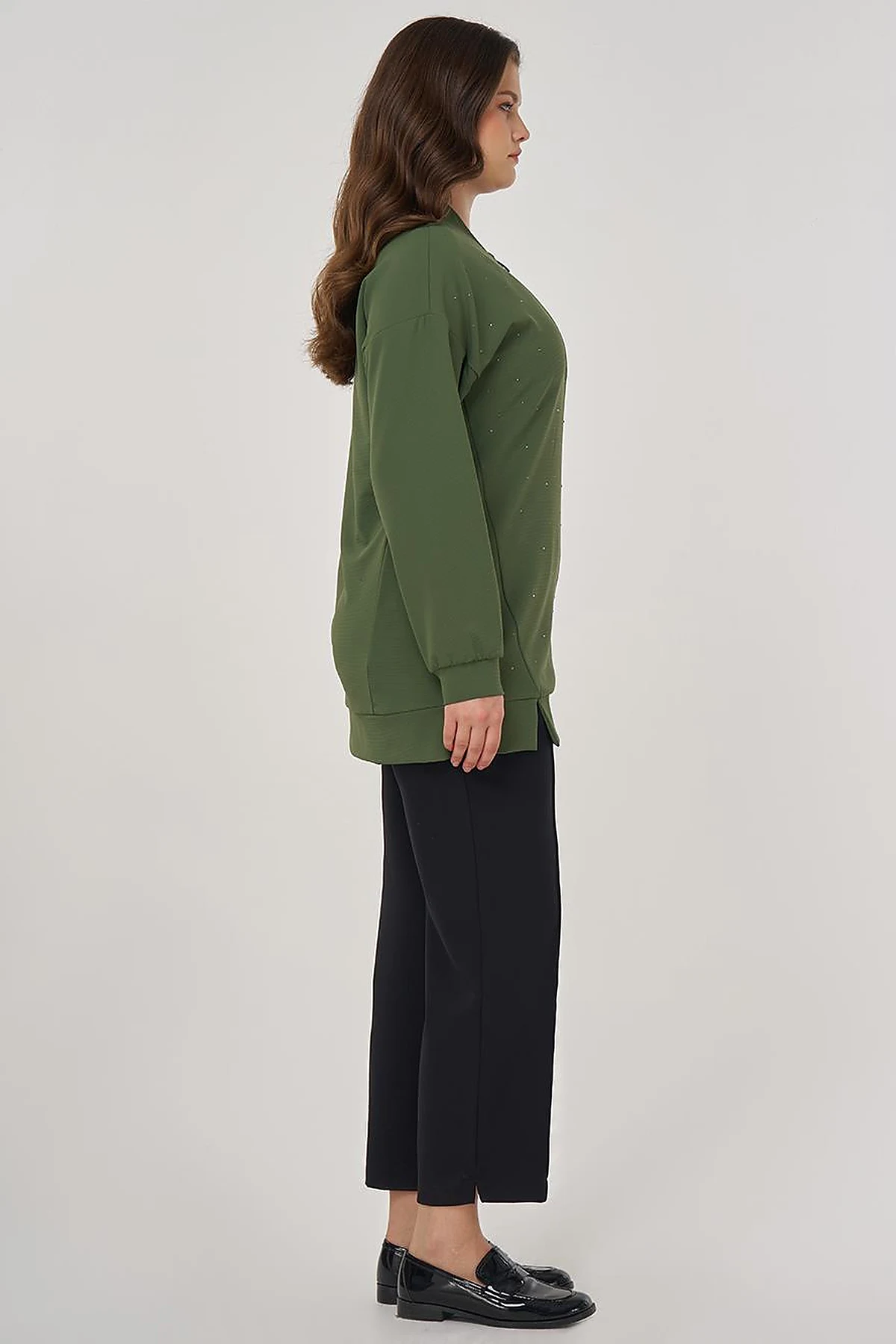 College Collar Hotfix Printed Sweatshirt in Forest Green