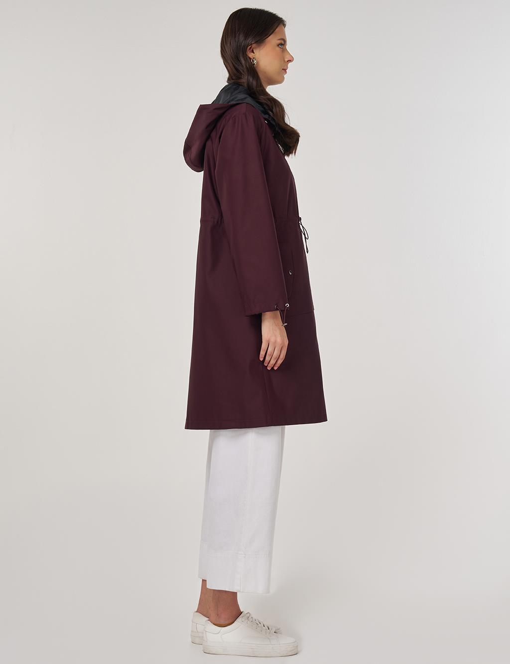 Drawstring Waist Trench Coat Burgundy