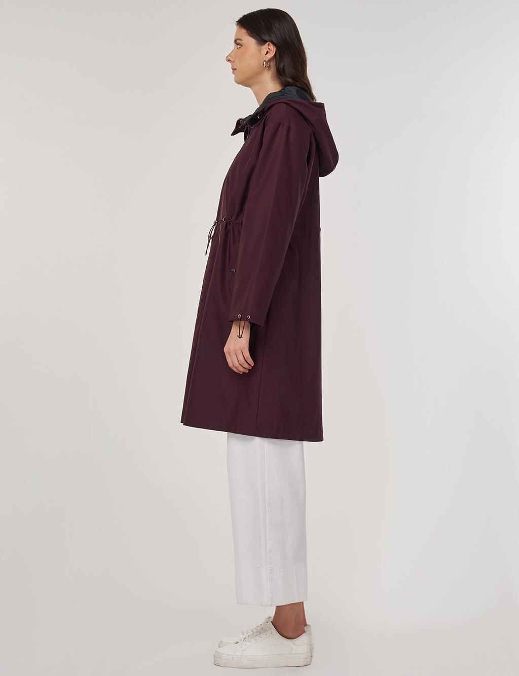 Drawstring Waist Trench Coat Burgundy