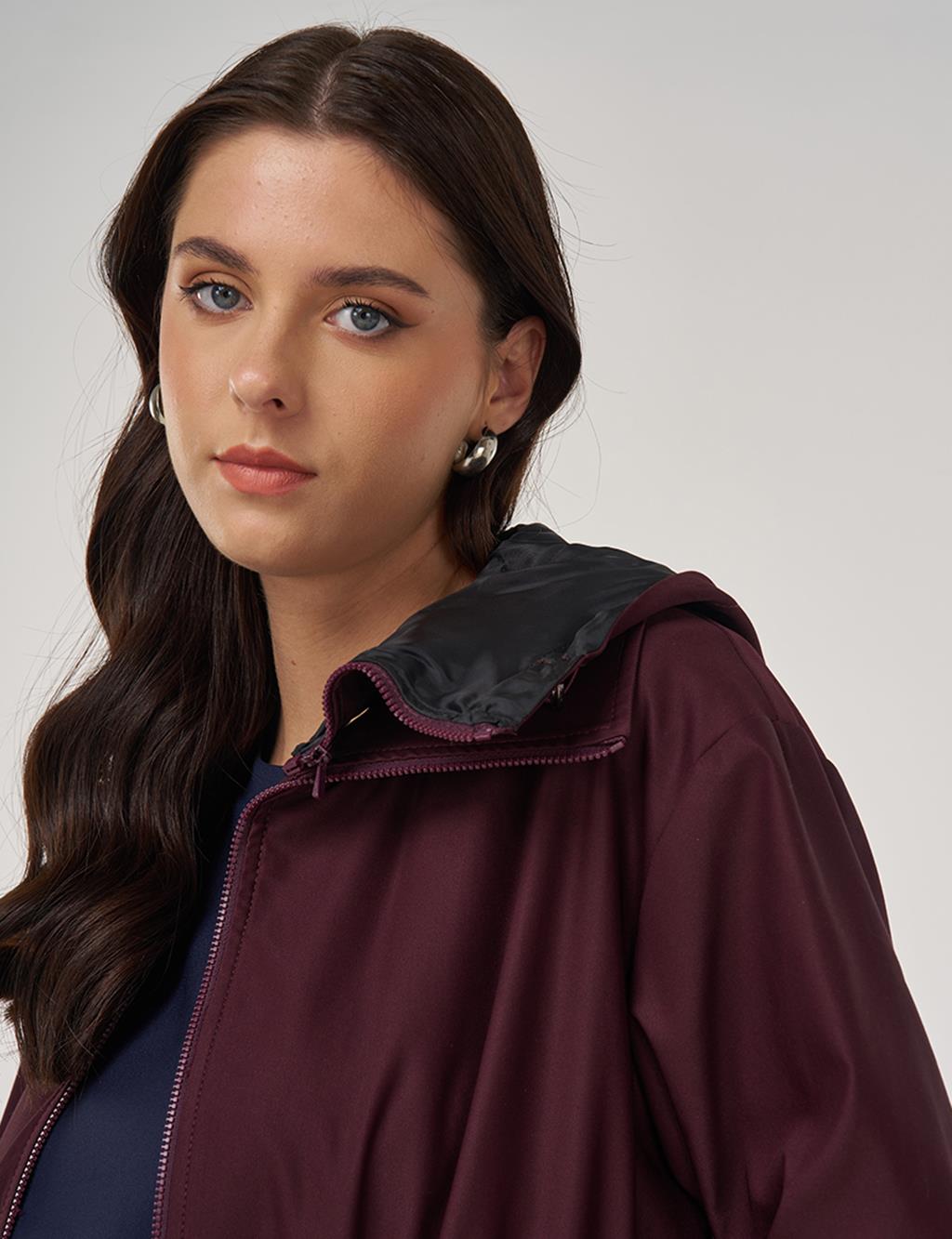 Drawstring Waist Trench Coat Burgundy
