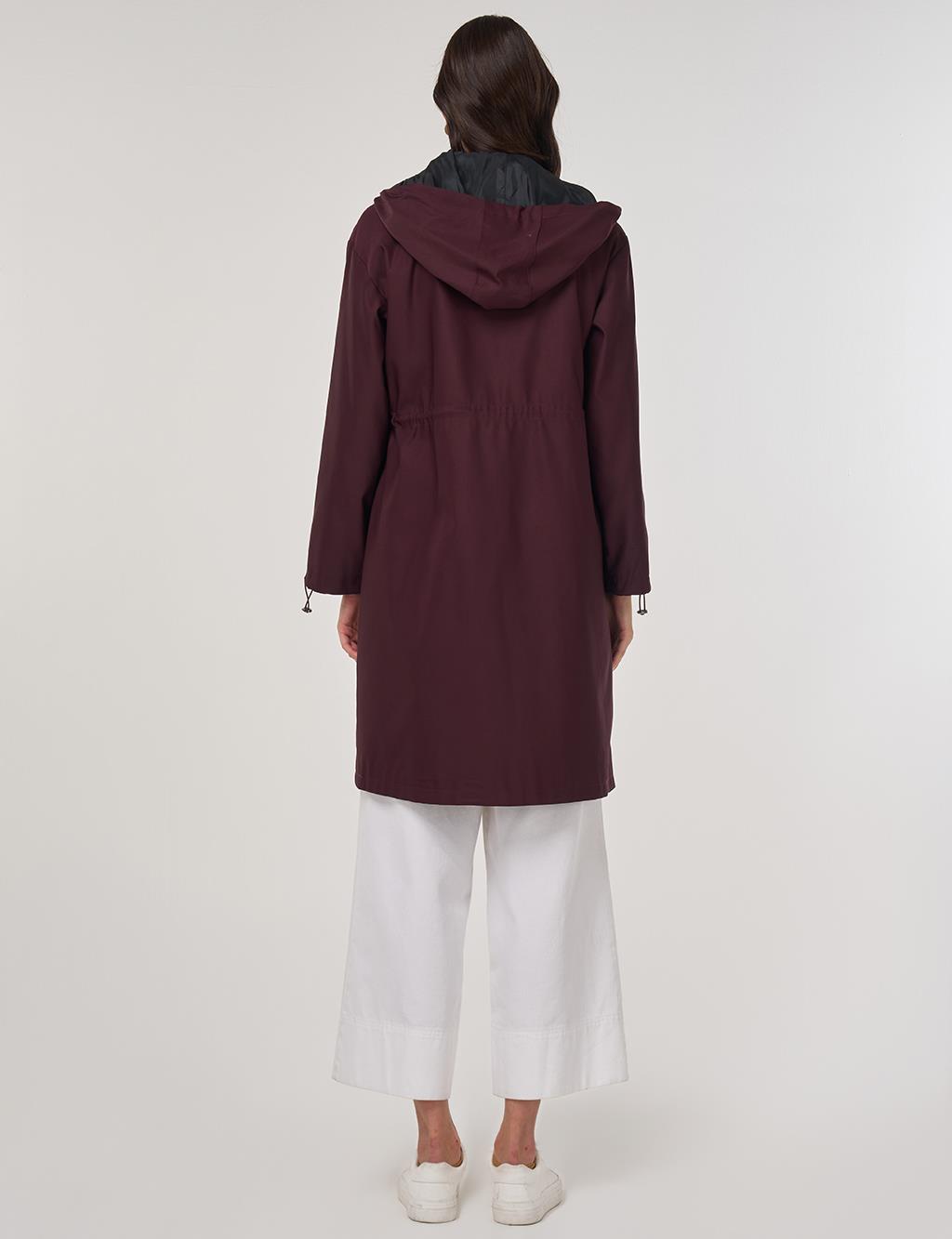 Drawstring Waist Trench Coat Burgundy