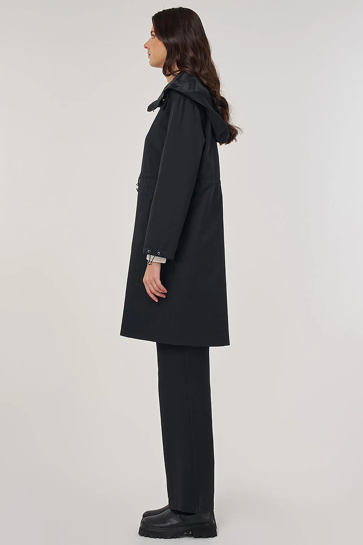 Drawstring Waist Trench Coat Black