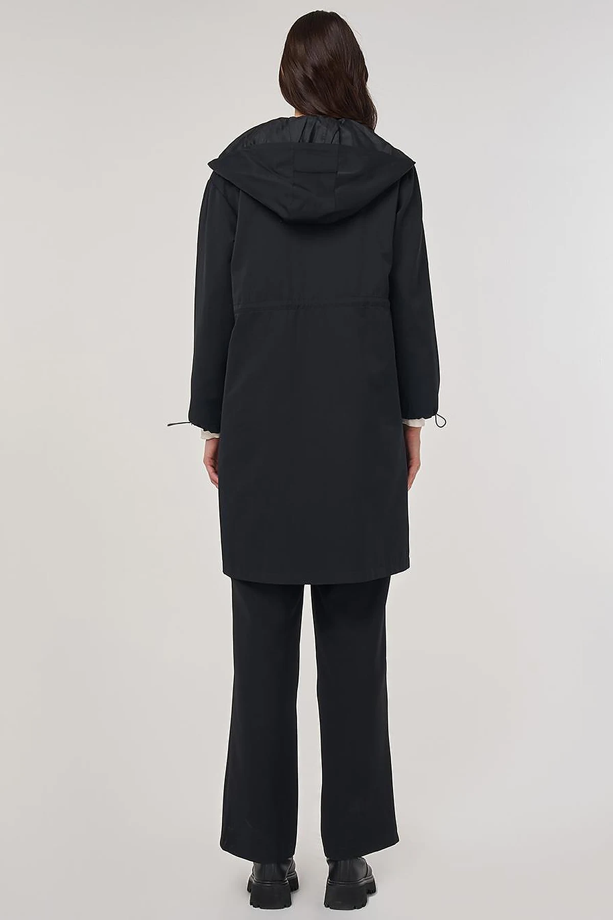 Drawstring Waist Trench Coat Black