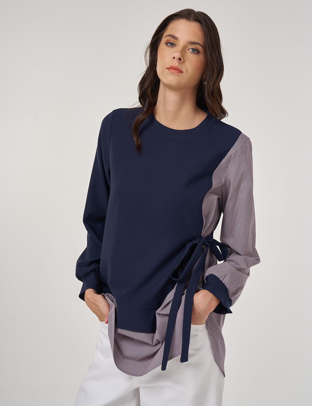 Gömlek Detaylı Sweatshirt Koyu Lacivert