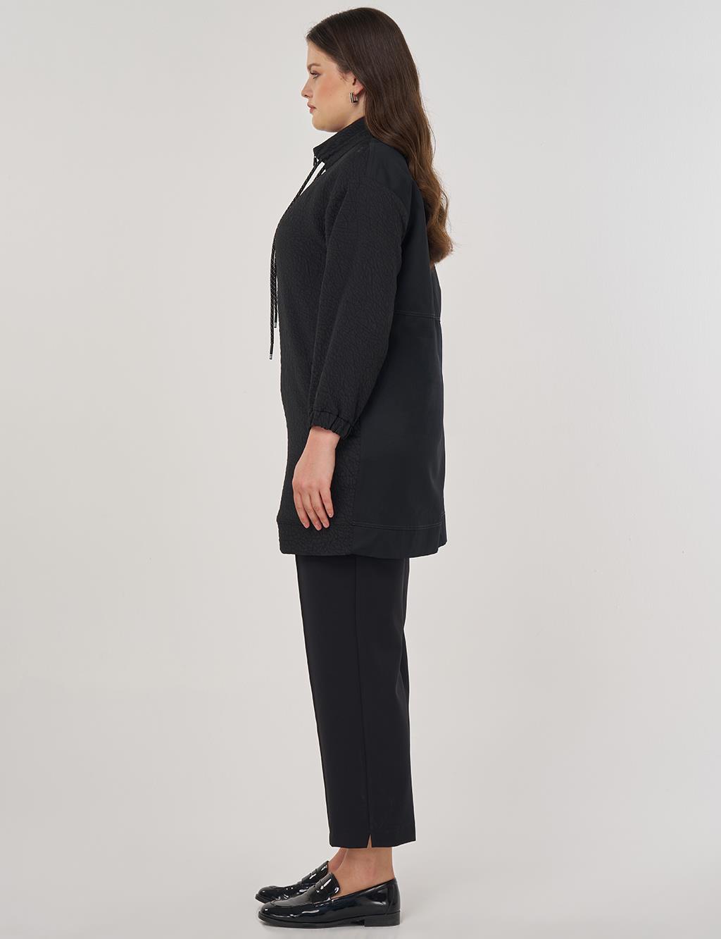 High-Neck Embossed Sweatshirt Black
