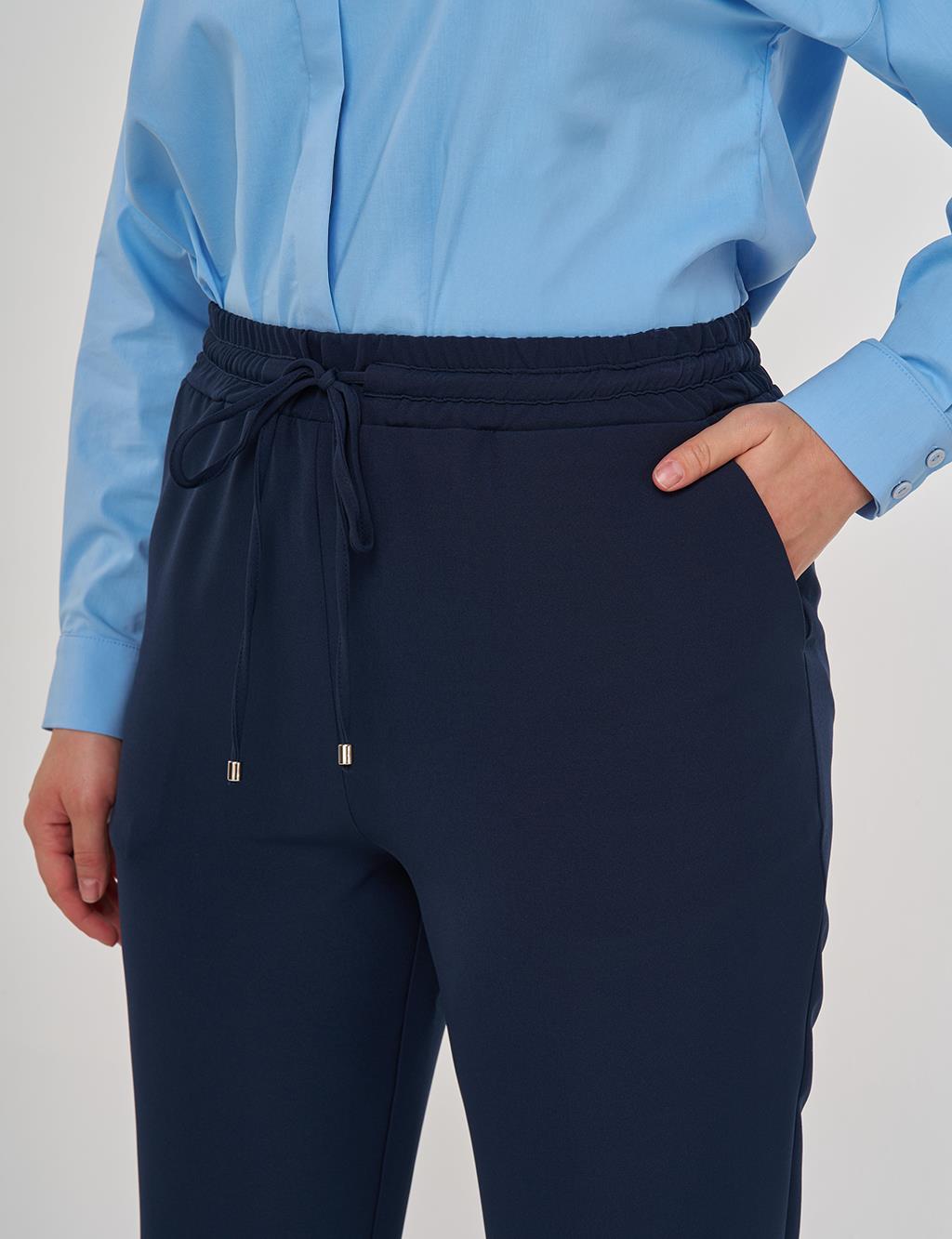 Lace-Up Relaxed-Fit Pants in Dark Navy
