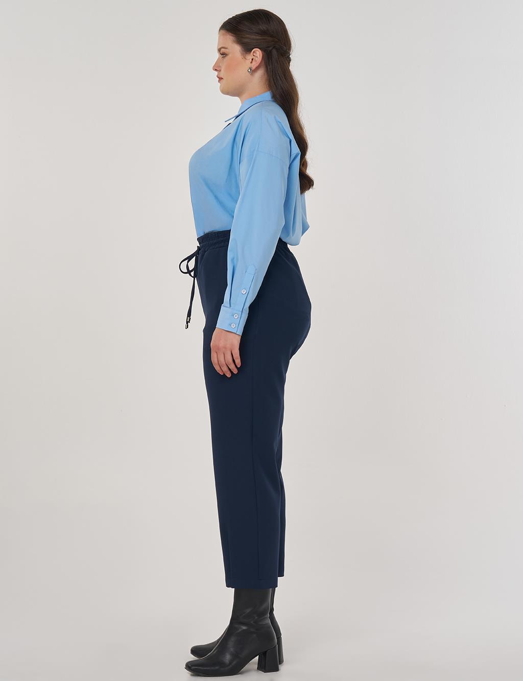 Lace-Up Relaxed-Fit Pants in Dark Navy