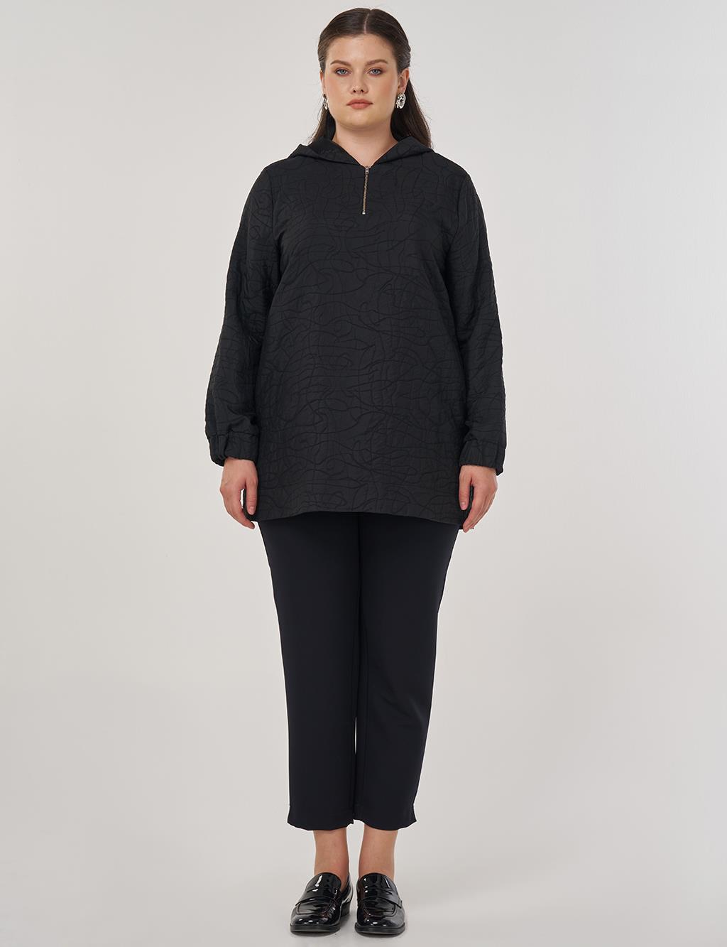 Embossed Pattern Tunic Black