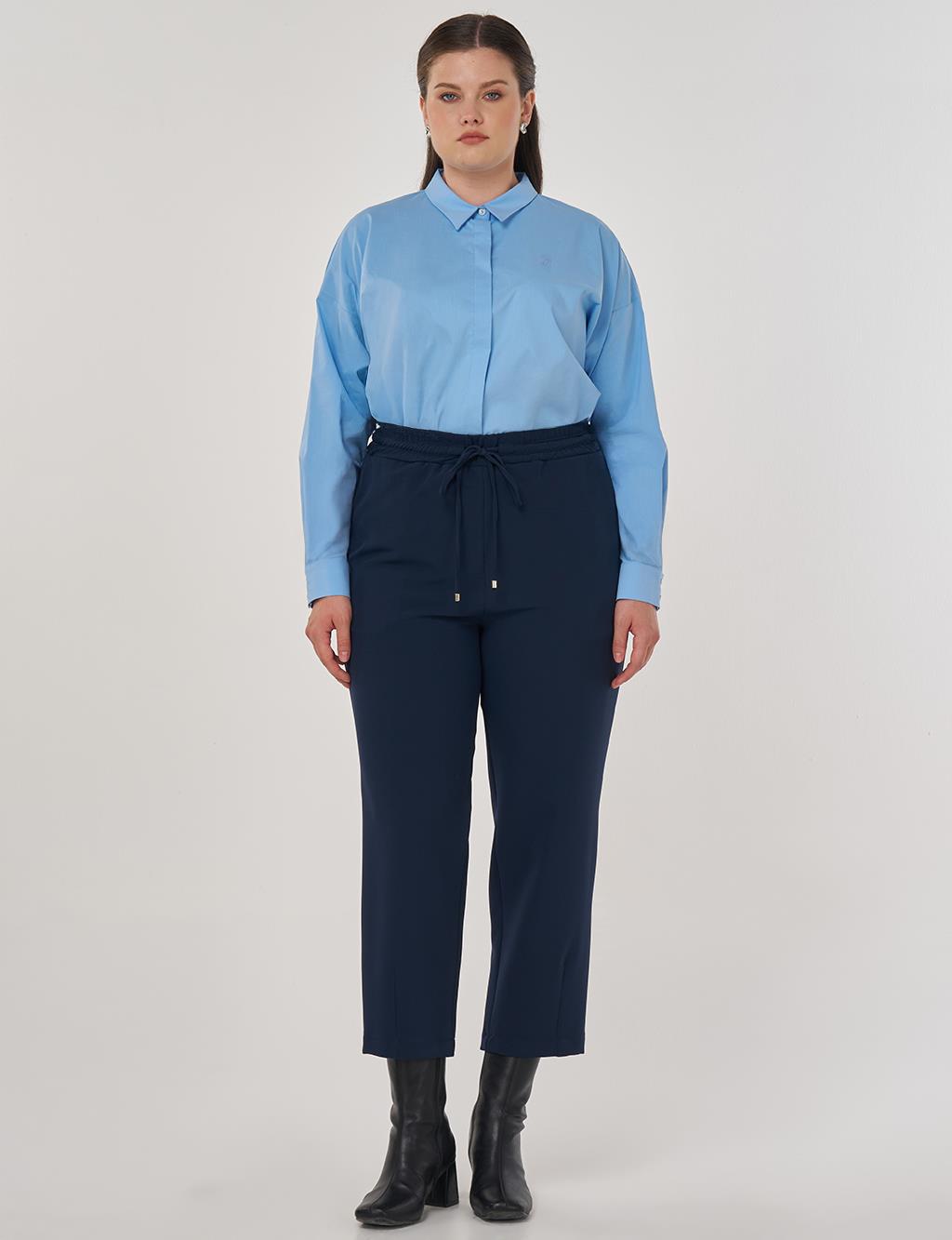 Lace-Up Relaxed-Fit Pants in Dark Navy