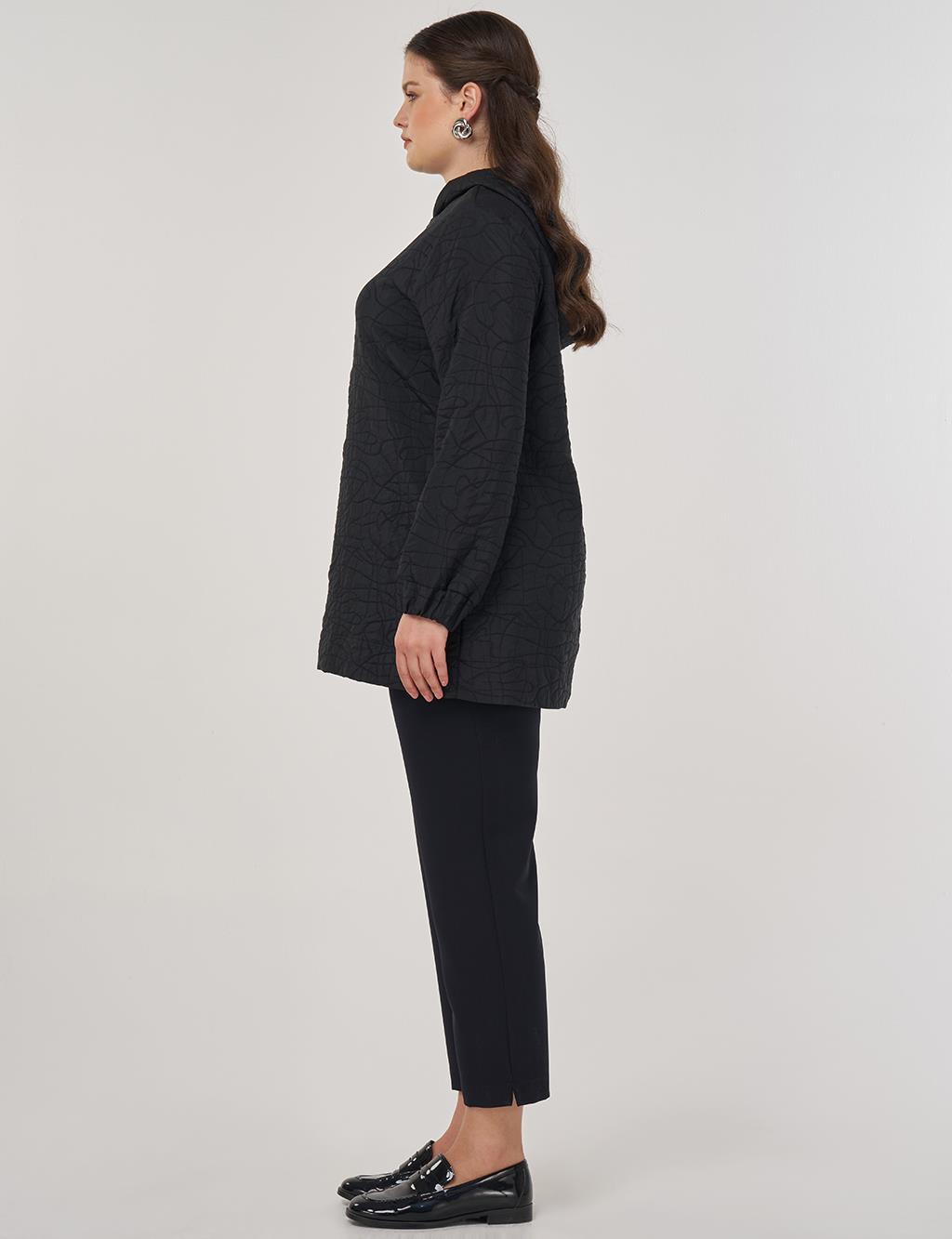 Embossed Pattern Tunic Black