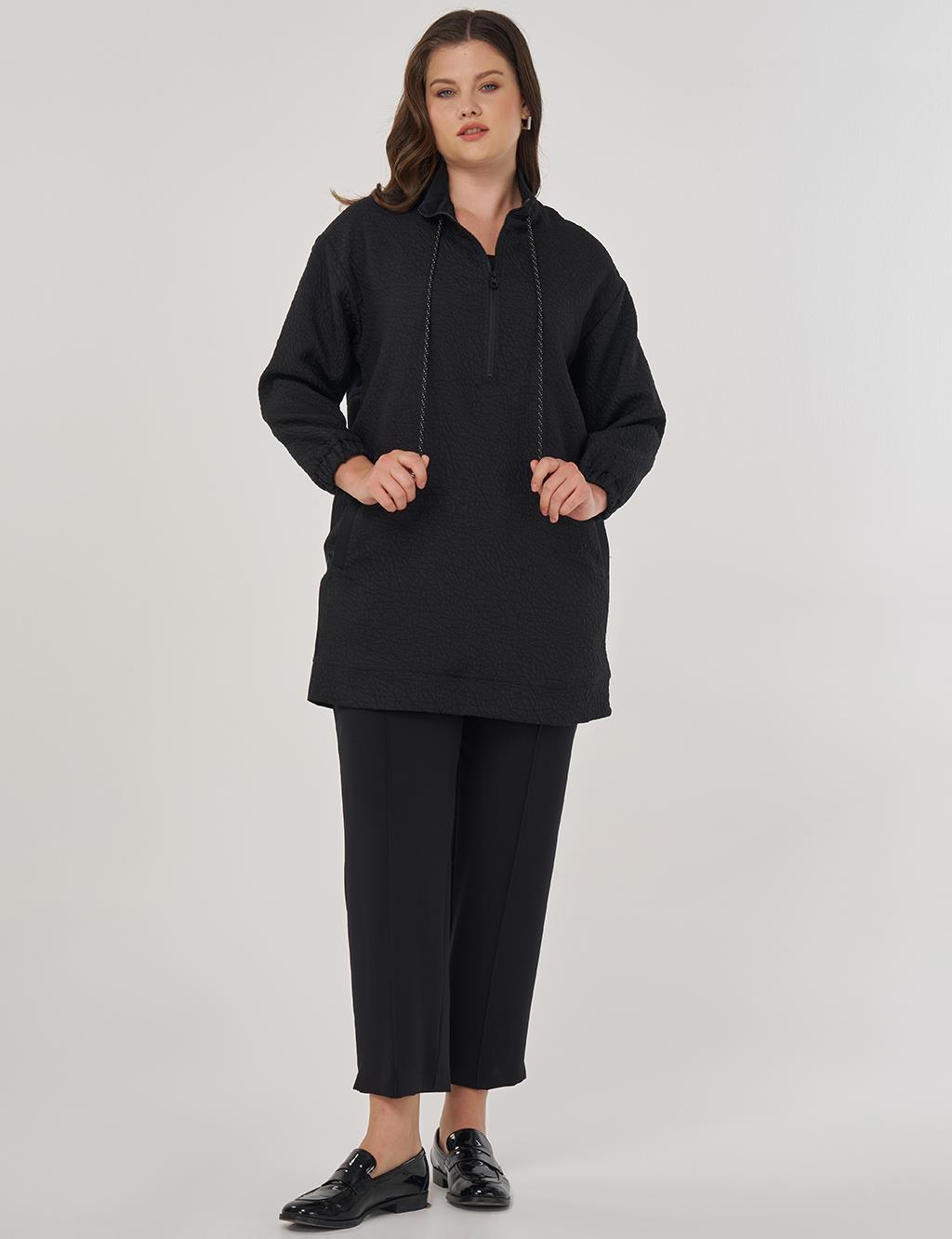 High-Neck Embossed Sweatshirt Black