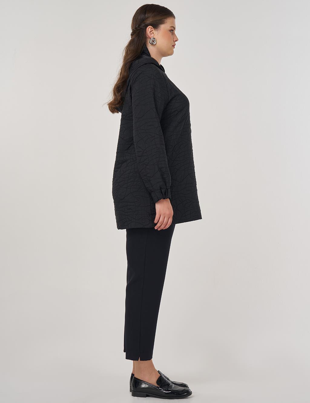 Embossed Pattern Tunic Black