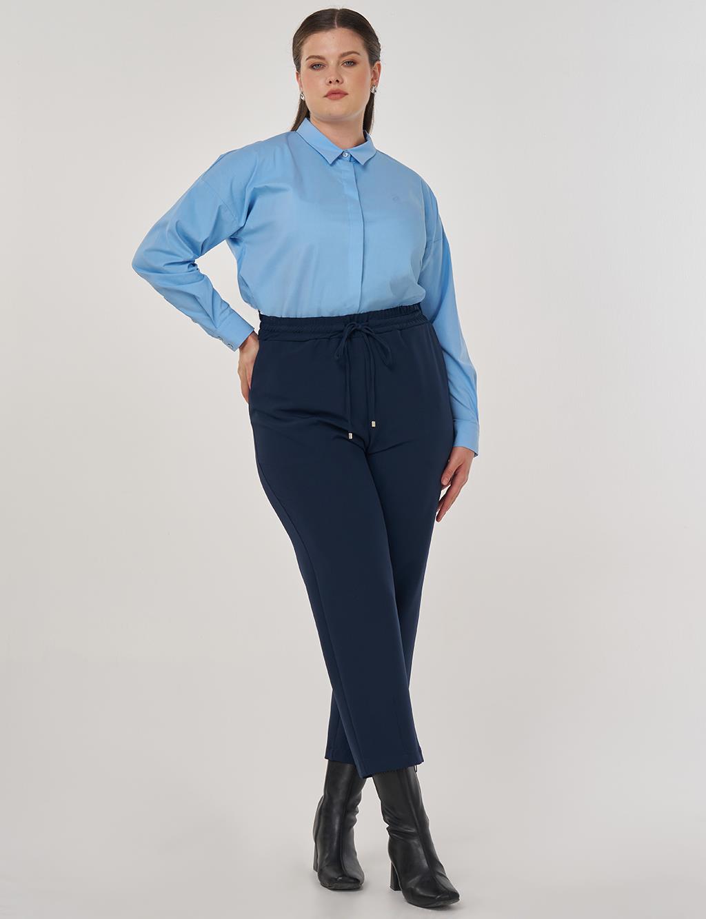 Lace-Up Relaxed-Fit Pants in Dark Navy
