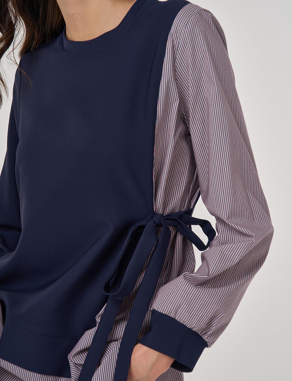 Gömlek Detaylı Sweatshirt Koyu Lacivert